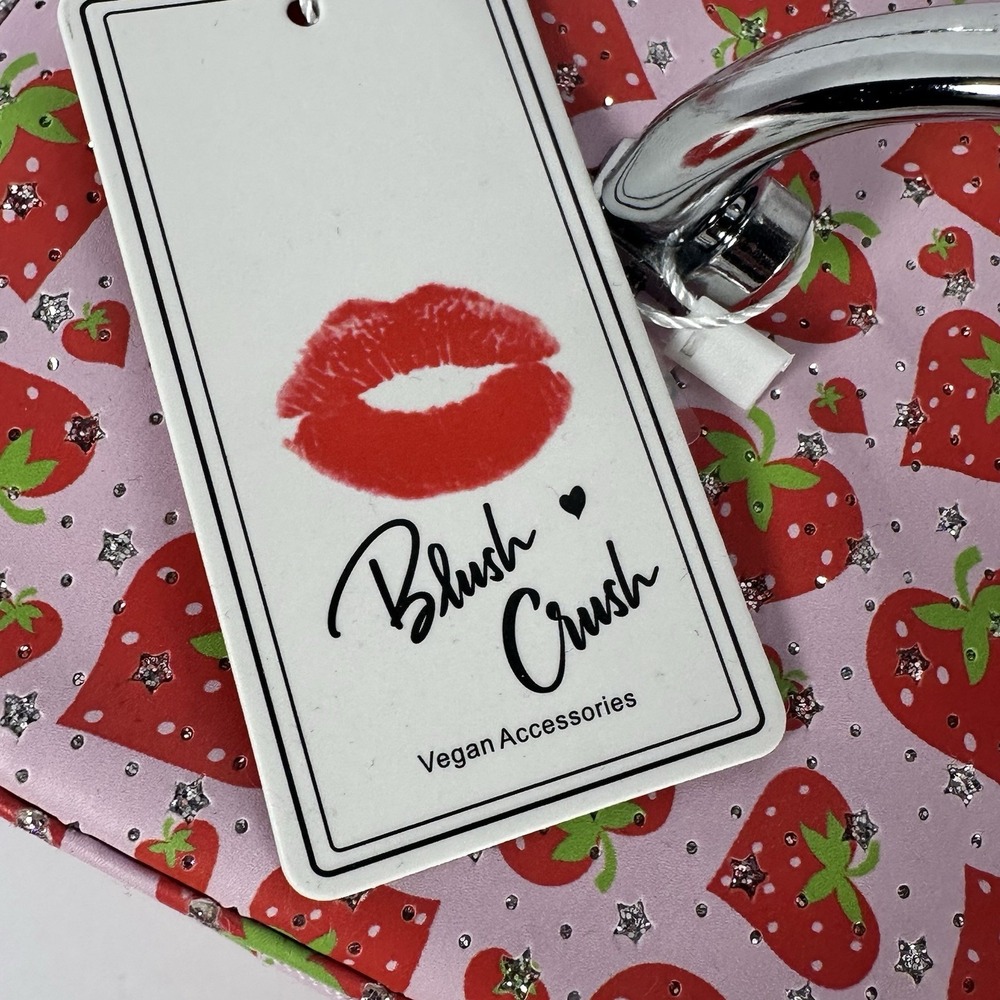 Pink Strawberry Makeup Train Case Cosmetic Bag Glitter Vanity Storage Case Y2K - Picture 4 of 11